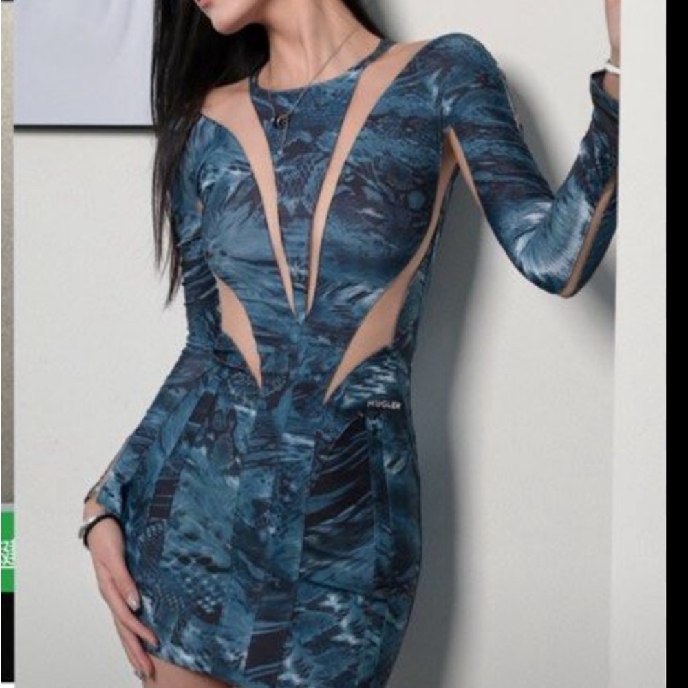 Sheer panel mini dress